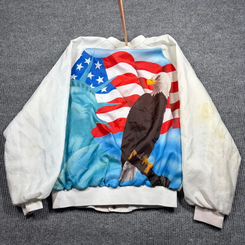Vintage King Louie VFW Post 4722 Bomber Jacket Mens Large White Eagle USA